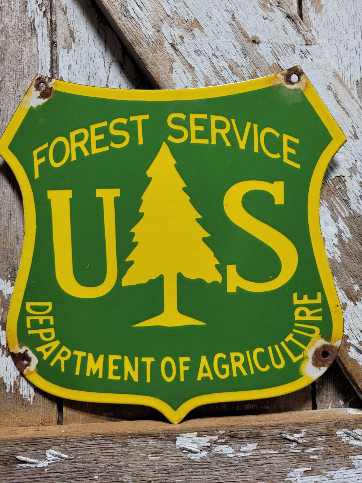 VINTAGE FOREST SERVICE PORCELAIN SIGN OLD 12″ NATIONALPARK SMOKEY CAMPING RANGER