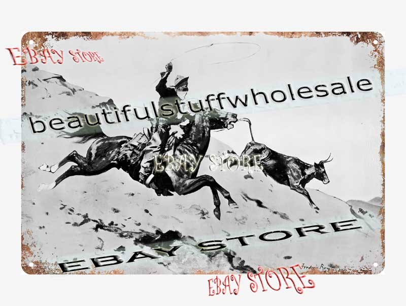 Frederic Remington 1897c Over Foot-Hills frontier nostalgia art Tin Sign offices