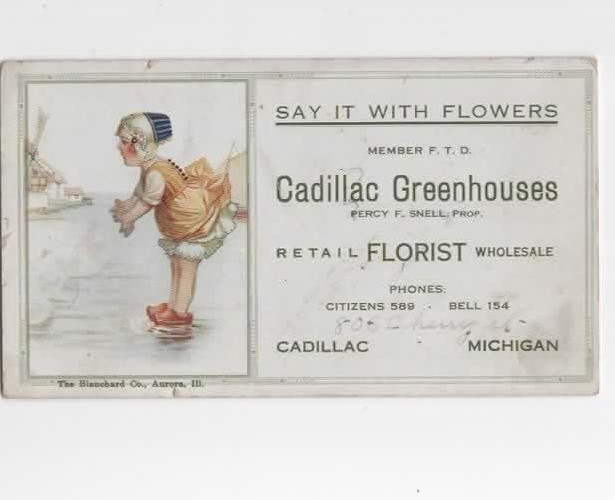 Cadillac Michigan c1920 Cadillac Greenhouses retail florist ink blotter