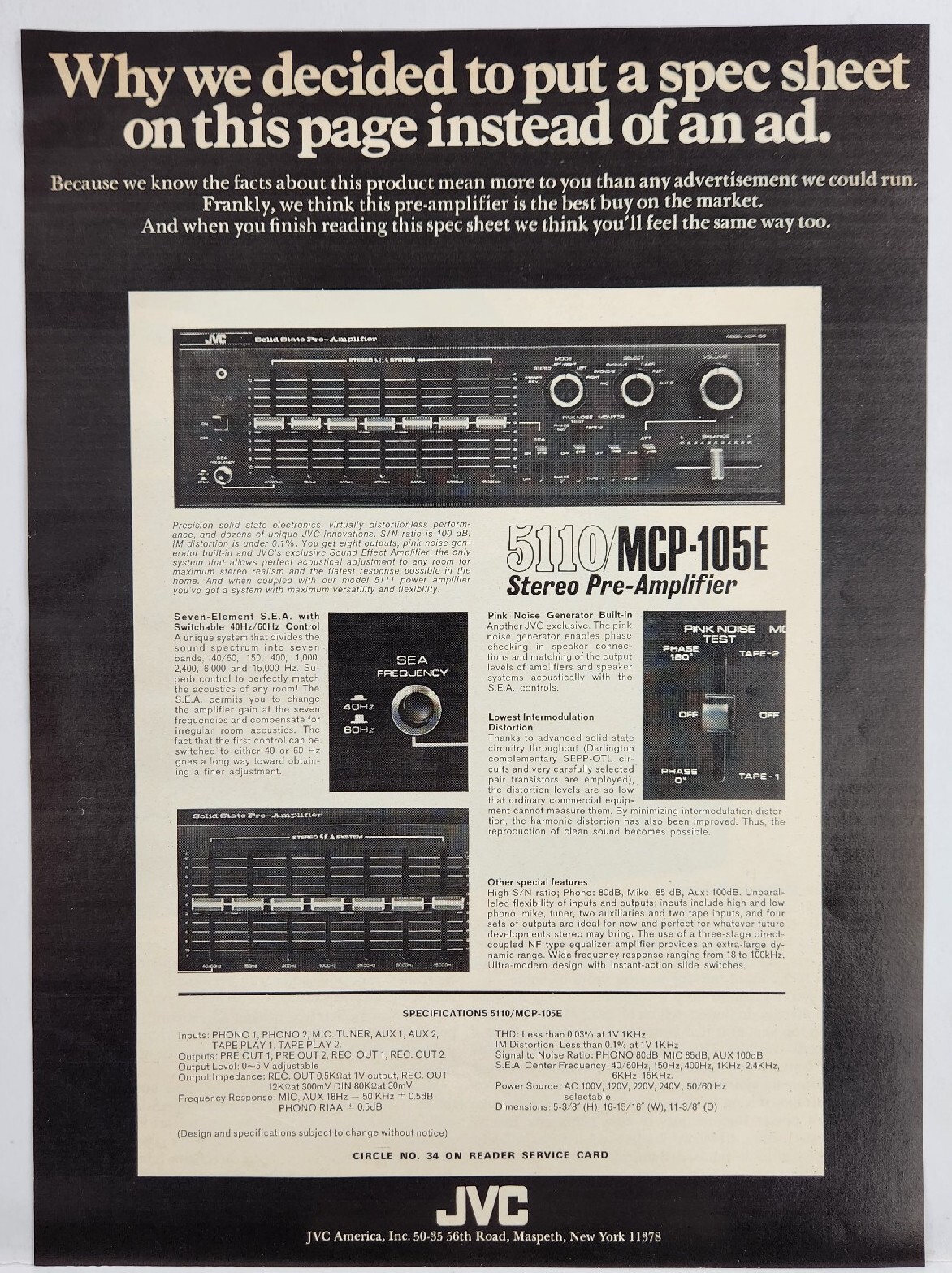 1971 JVC Stereo Pre Amplifier 5110/MCP-105E Retro Original Print Ad 70s