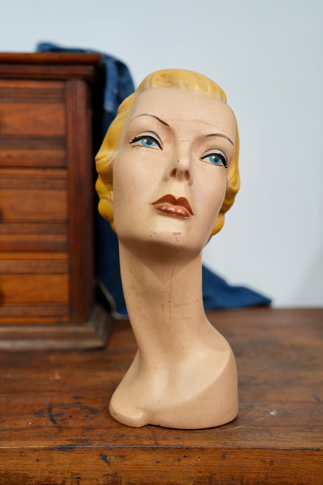 Vintage Female Mannequin Head Bust Art Deco Hat Store Display Stand Antique