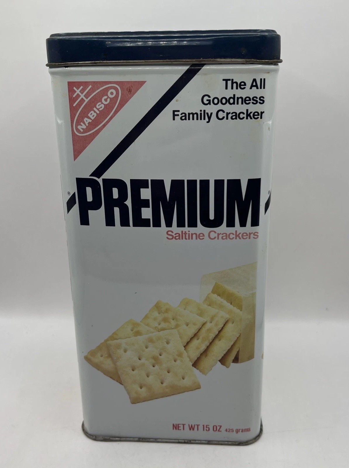 Vintage 1978 Nabisco Premium Saltine Crackers 15oz Empty Tin Holds 4 Sleeves