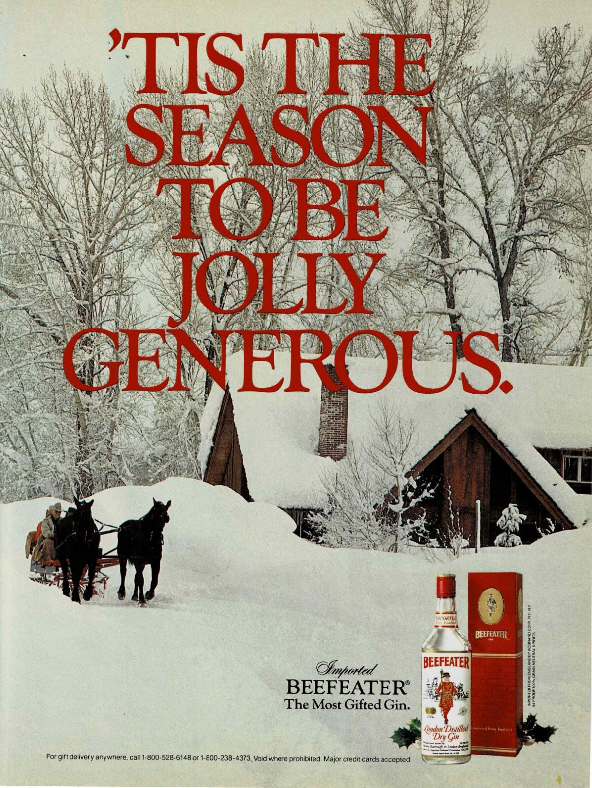 BEEFEATER – The Most Gifted Gin – Tis the Season – Christmas – 1985 Print Ad