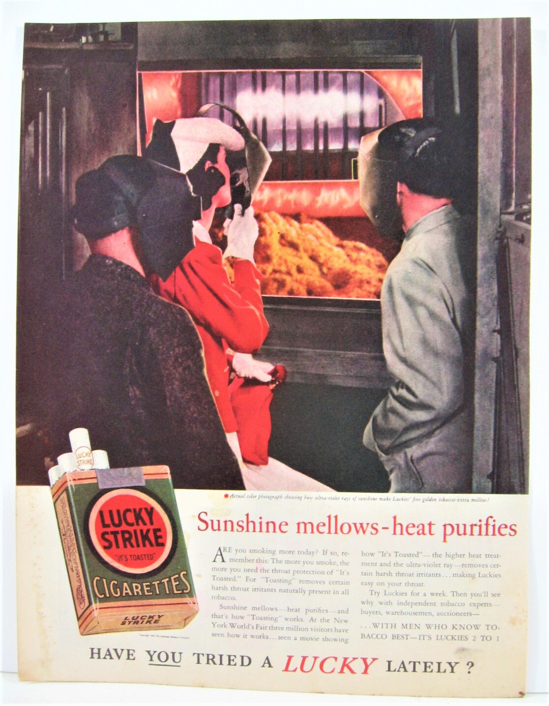 Vintage 1940 Lucky Strike Cigarettes Magazine Ad Full Page Sunshine Mellows