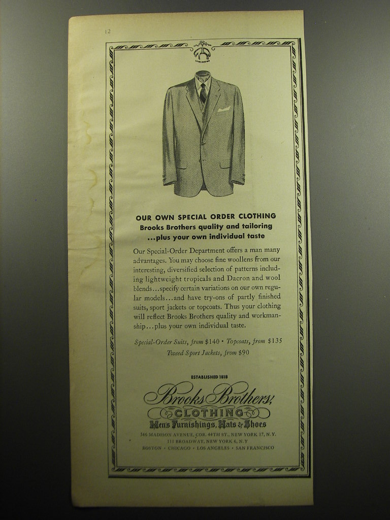 1957 Brooks Brothers Clothing Ad – Our own special order clothing