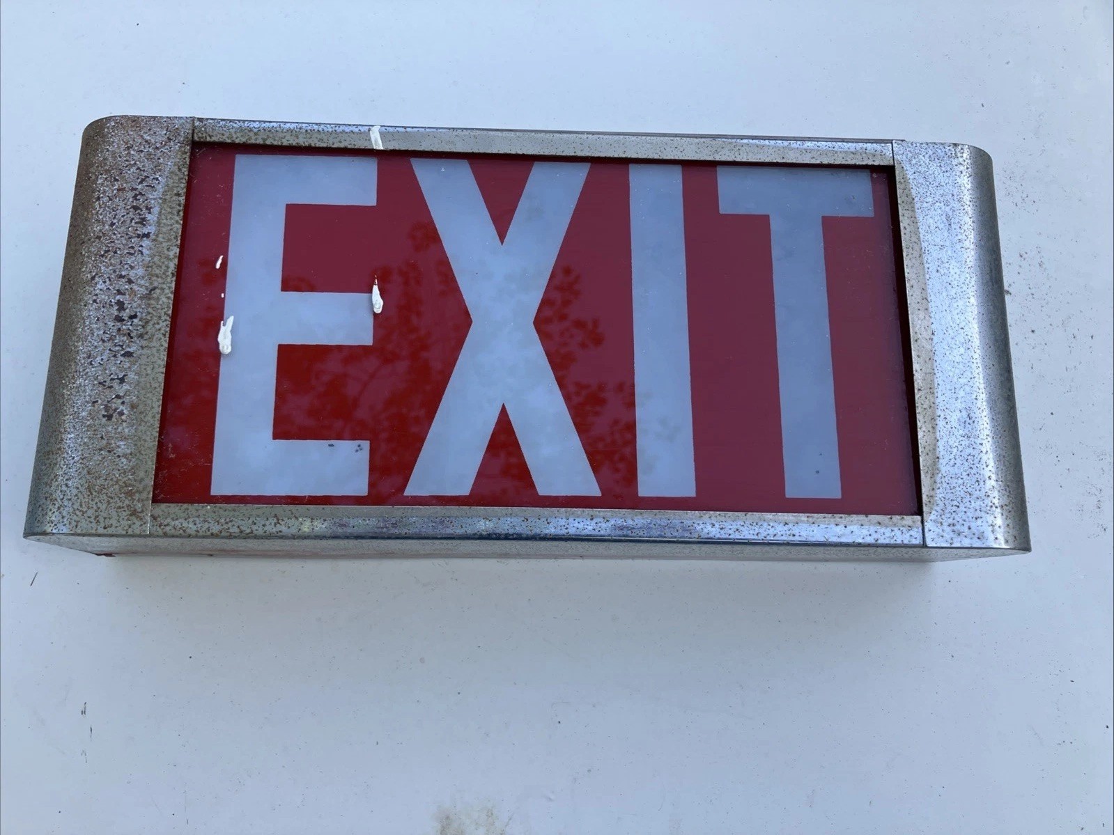 Glass Art Deco Exit Sign, Metal Box for Wall Mount