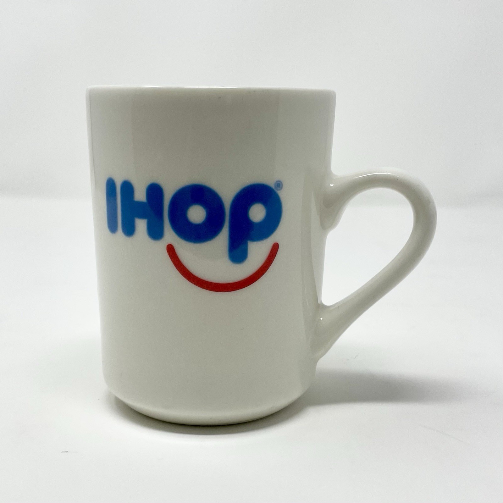 Vintage IHOP Smiley Tuxton Restaurant Coffee 8oz Mug Cup White Blue Red
