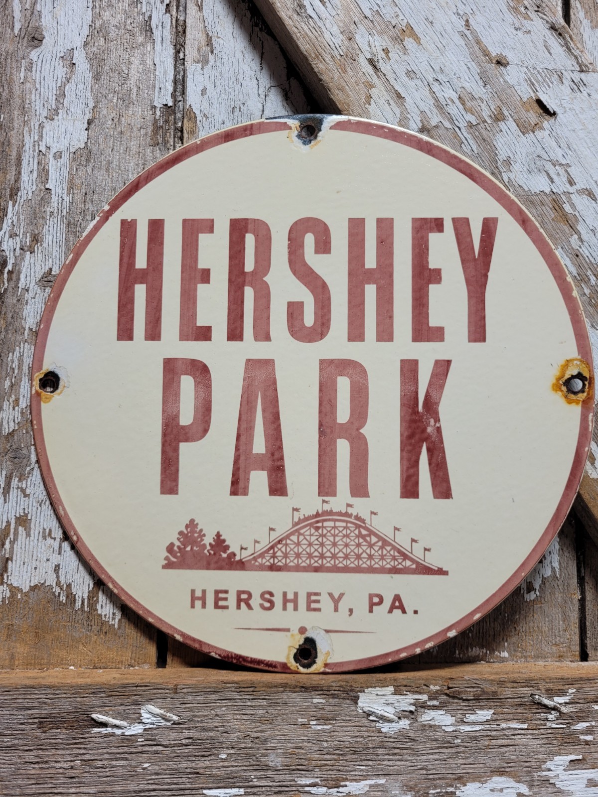 VINTAGE HERSHEY PARK PORCELAIN SIGN RARE OLD PENNSYLVANIA AMUSEMENT FAIR FOOD