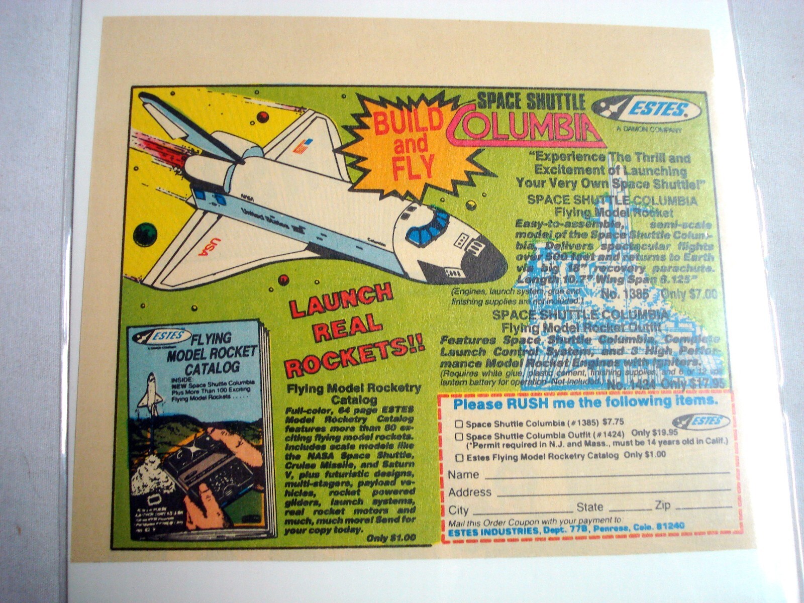 1983 Color Ad Estes Model Rockets Space Shuttle Columbia