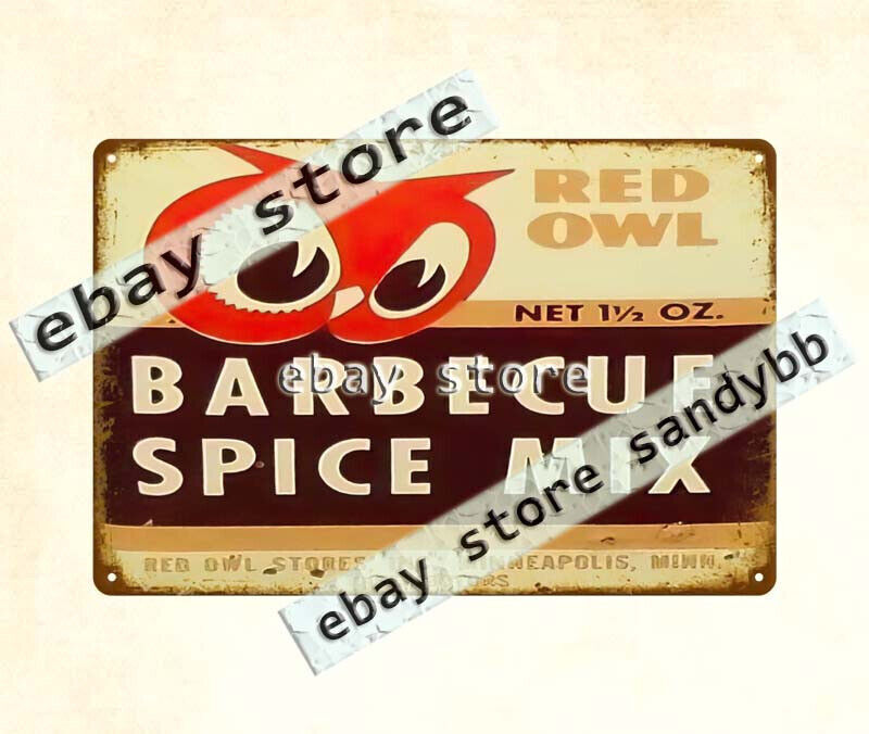 1940S Red Owl BARBECUE Spice Minneapolis Minnesota metal tin sign home wall art