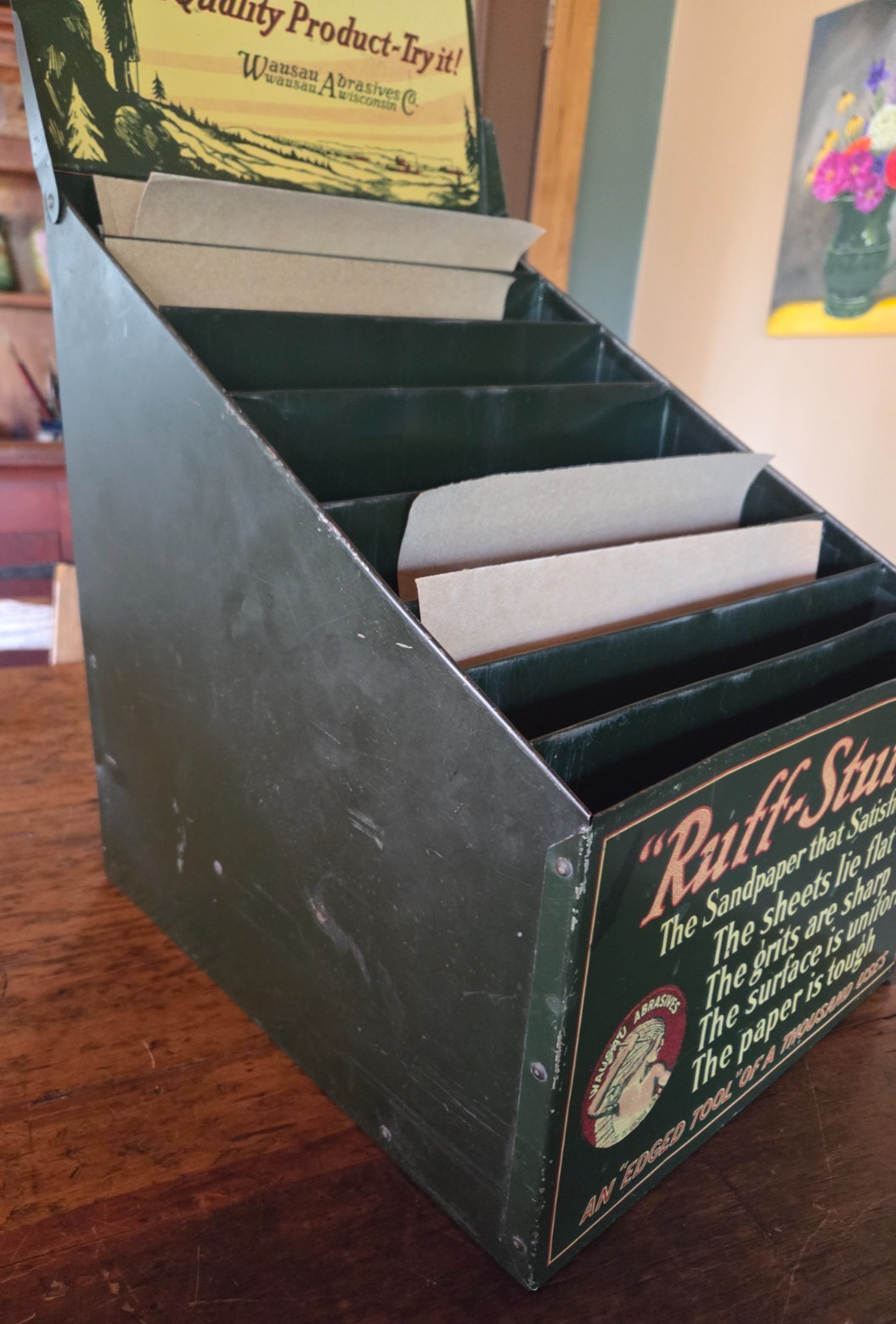 Vintage Metal Store Counter Display ” Ruff-Stuff” Sandpaper Wausau Wisconsin