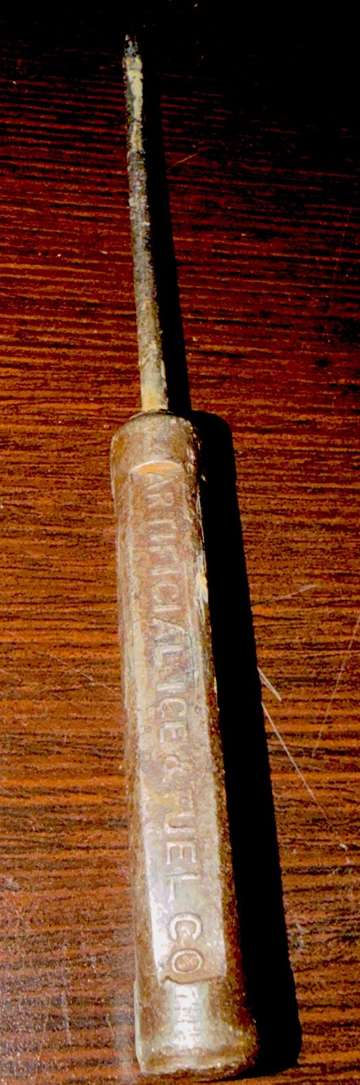 Vintage Artificial Ice & Fuel Co All Metal Advertising Ice Pick Antique (SA)