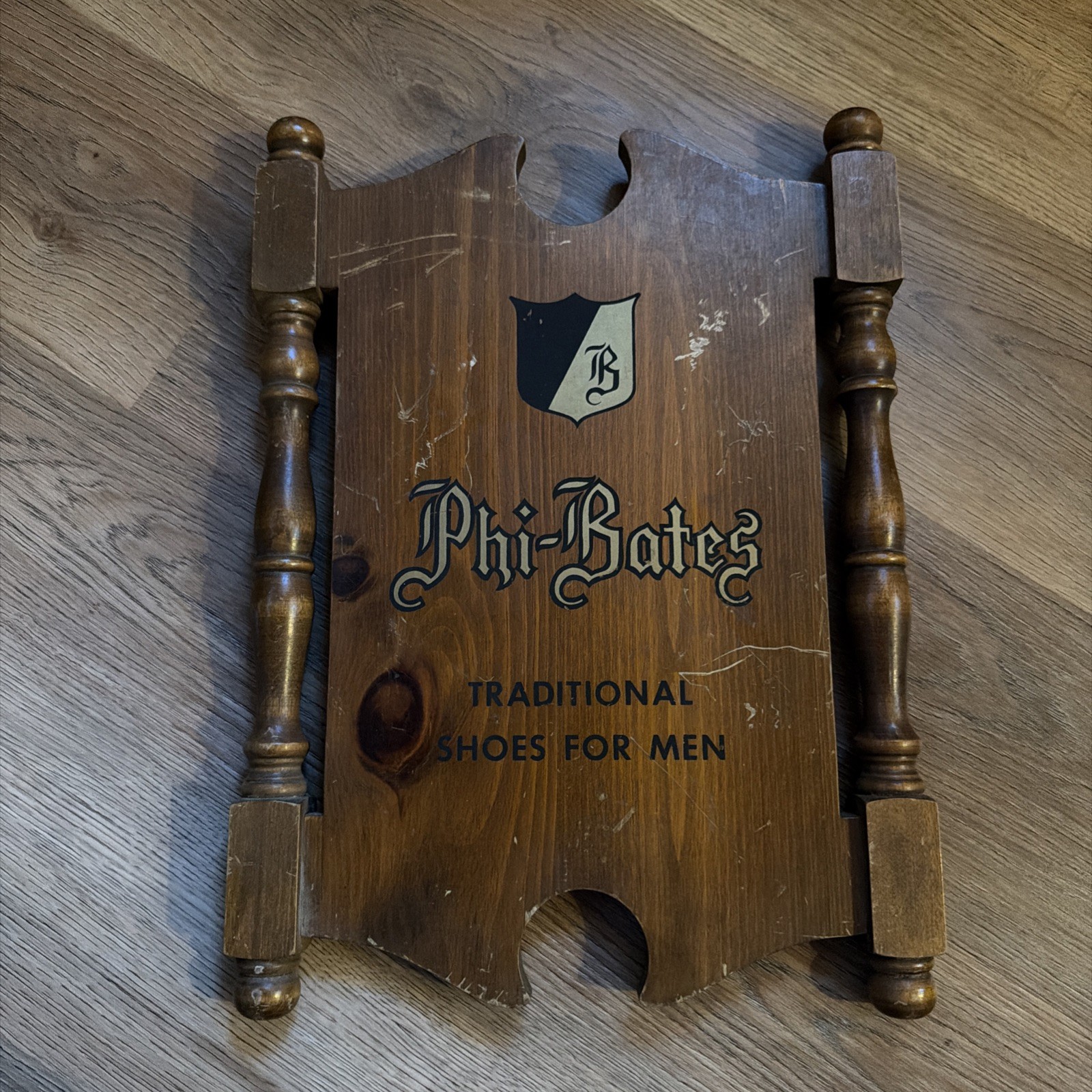 Vintage 1950’s Wood Bates Phi-Beta Shoes For Men Store Sign Advertising