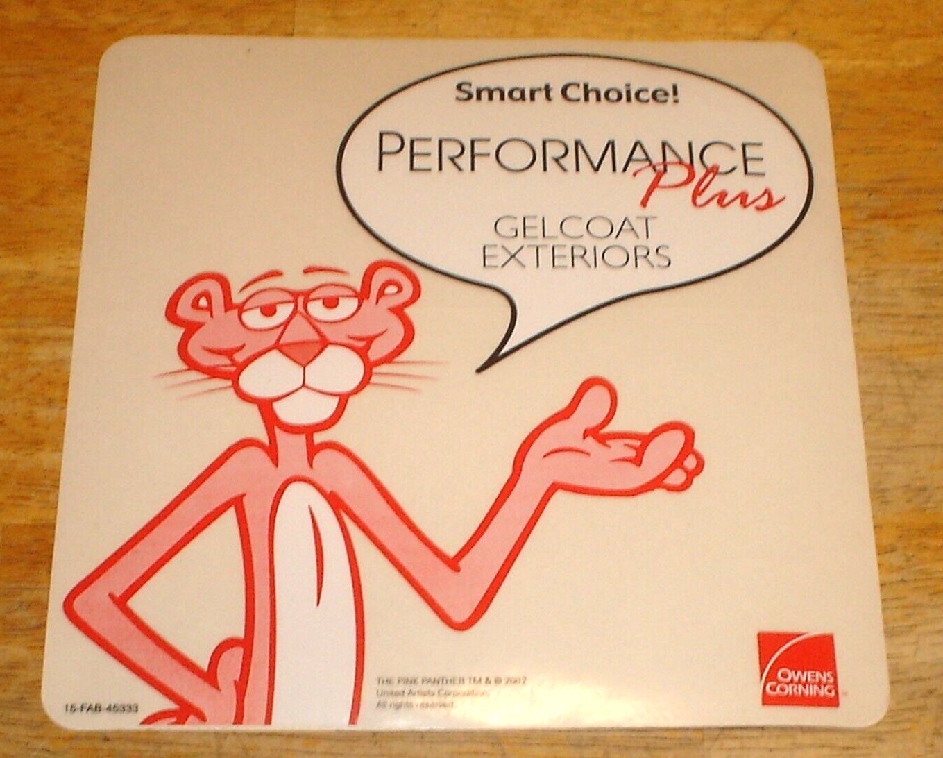 Vintage 2002 NOS Pink Panther Owens Corning Decal / Sticker 8″ x 8″ – Unused