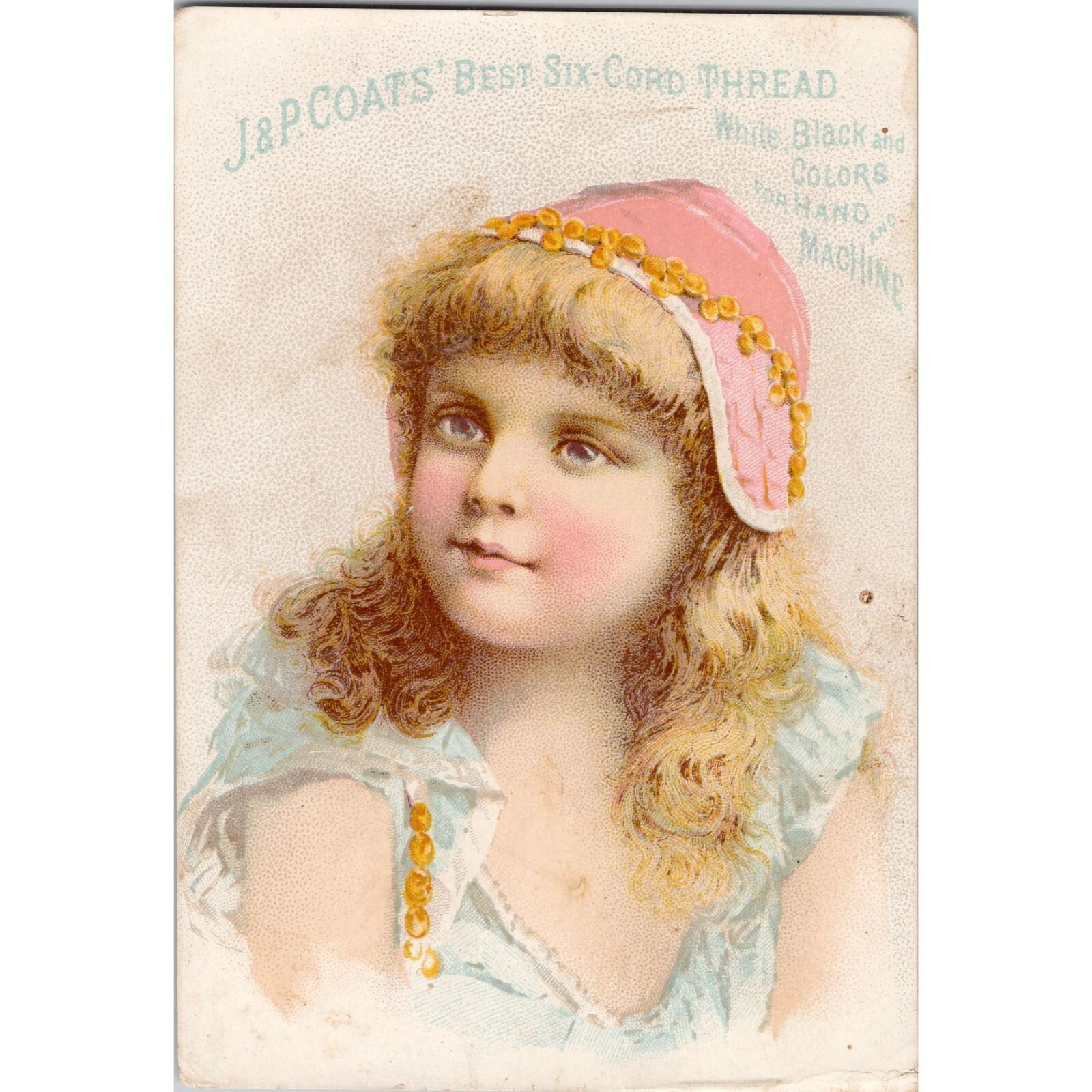 J & P COATS Best Six Cord Sewing Thread – Antique 1880s Victorian Trade Card