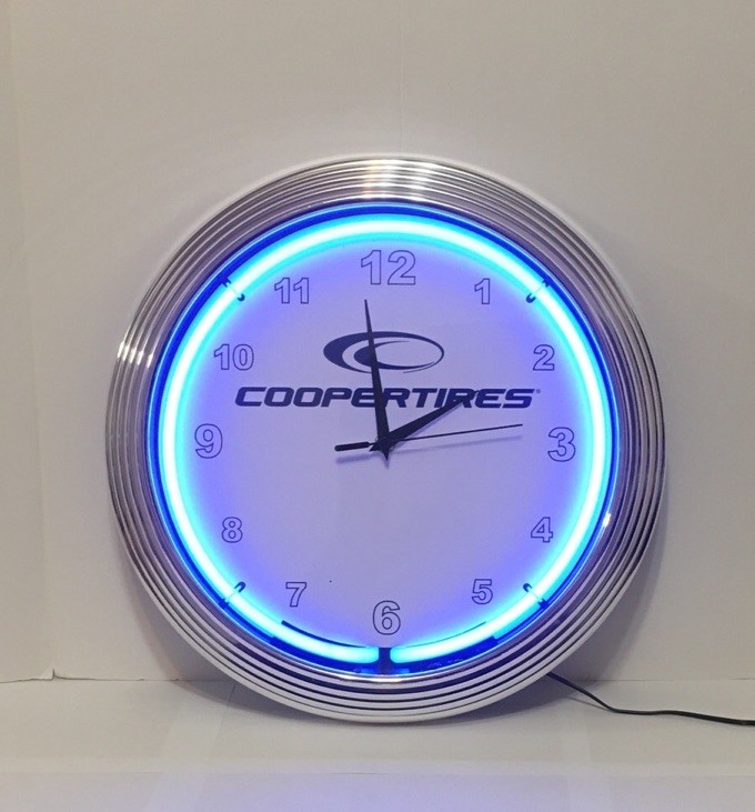 Cooper Tires Blue Neon Wall Clock 13″ Sign Dealership Advertisement