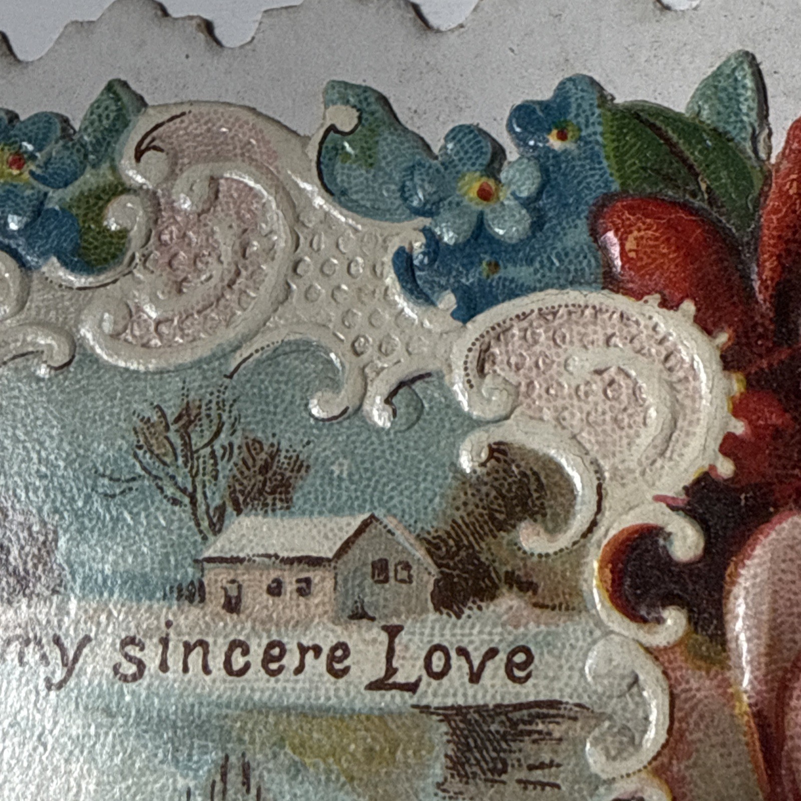 EDWIN YOUNG Peekaboo Hand Rose Die cut Victorian Calling Card 1880 LACE LOVE