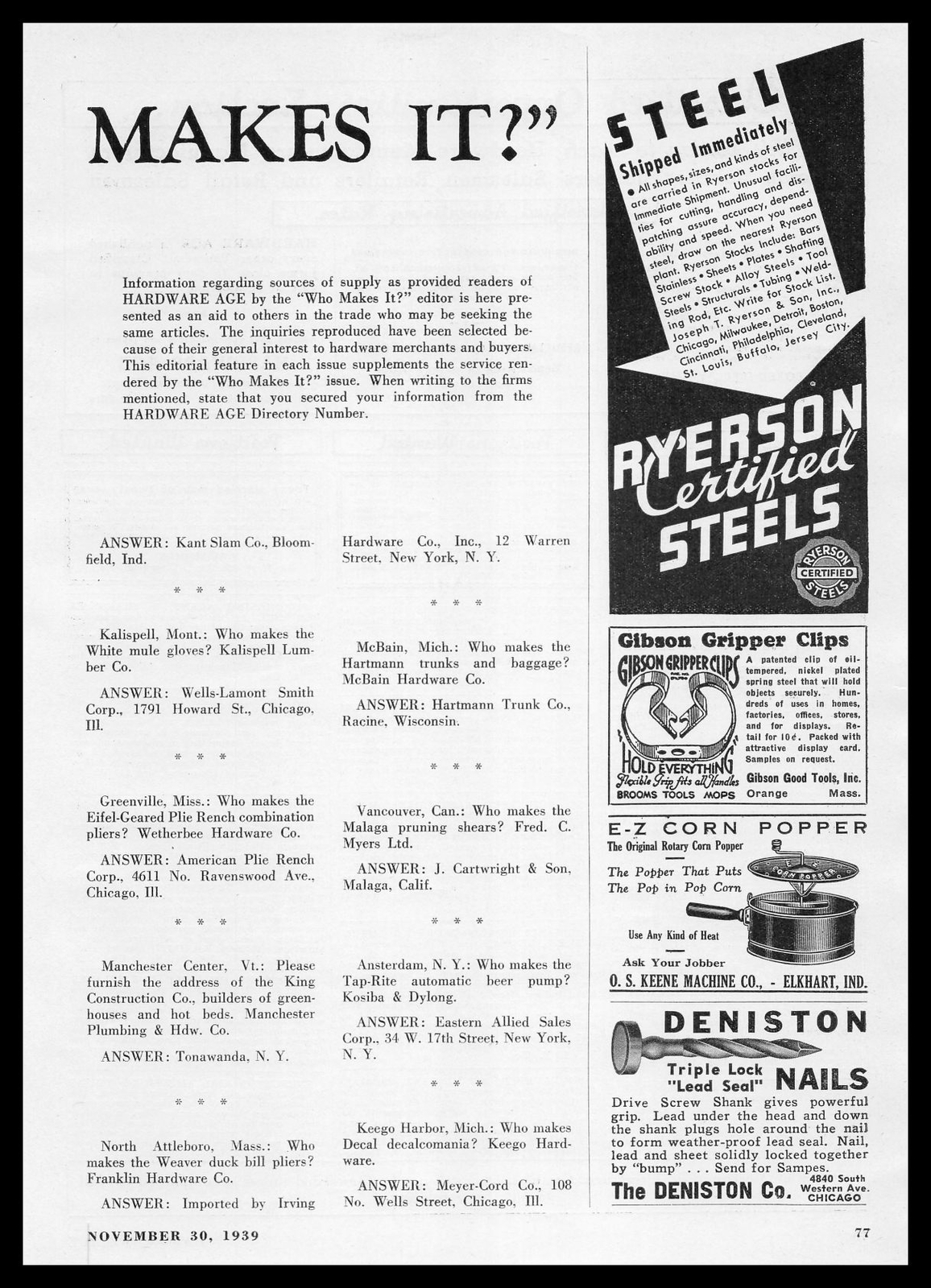 1939 Gibson Good Tools Inc. Gripper Clips Orange Massachusetts Vintage Print Ad