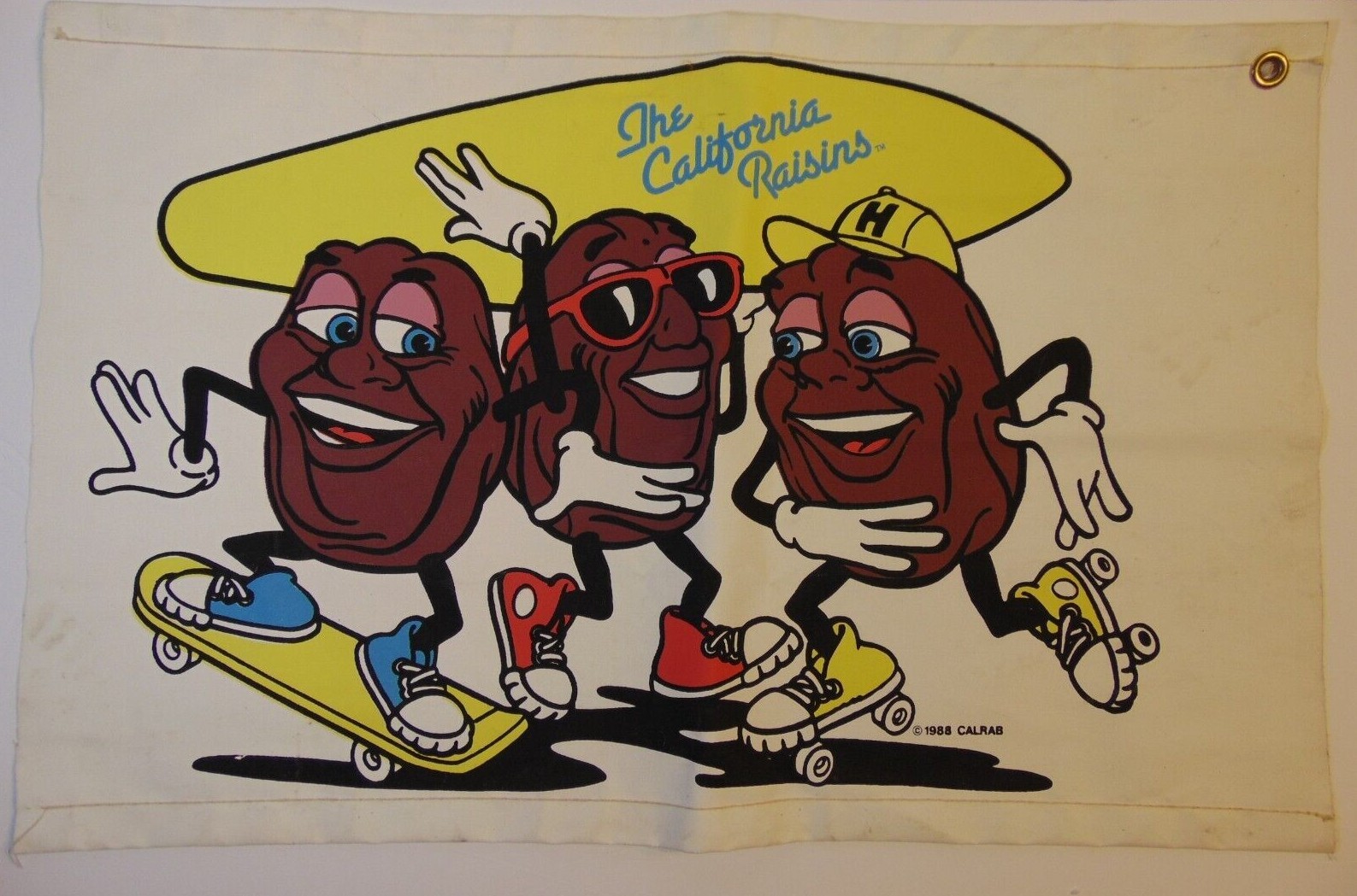 Rare 1988 Vintage California Raisins Banner Advertising Sign Surfing Skateboard