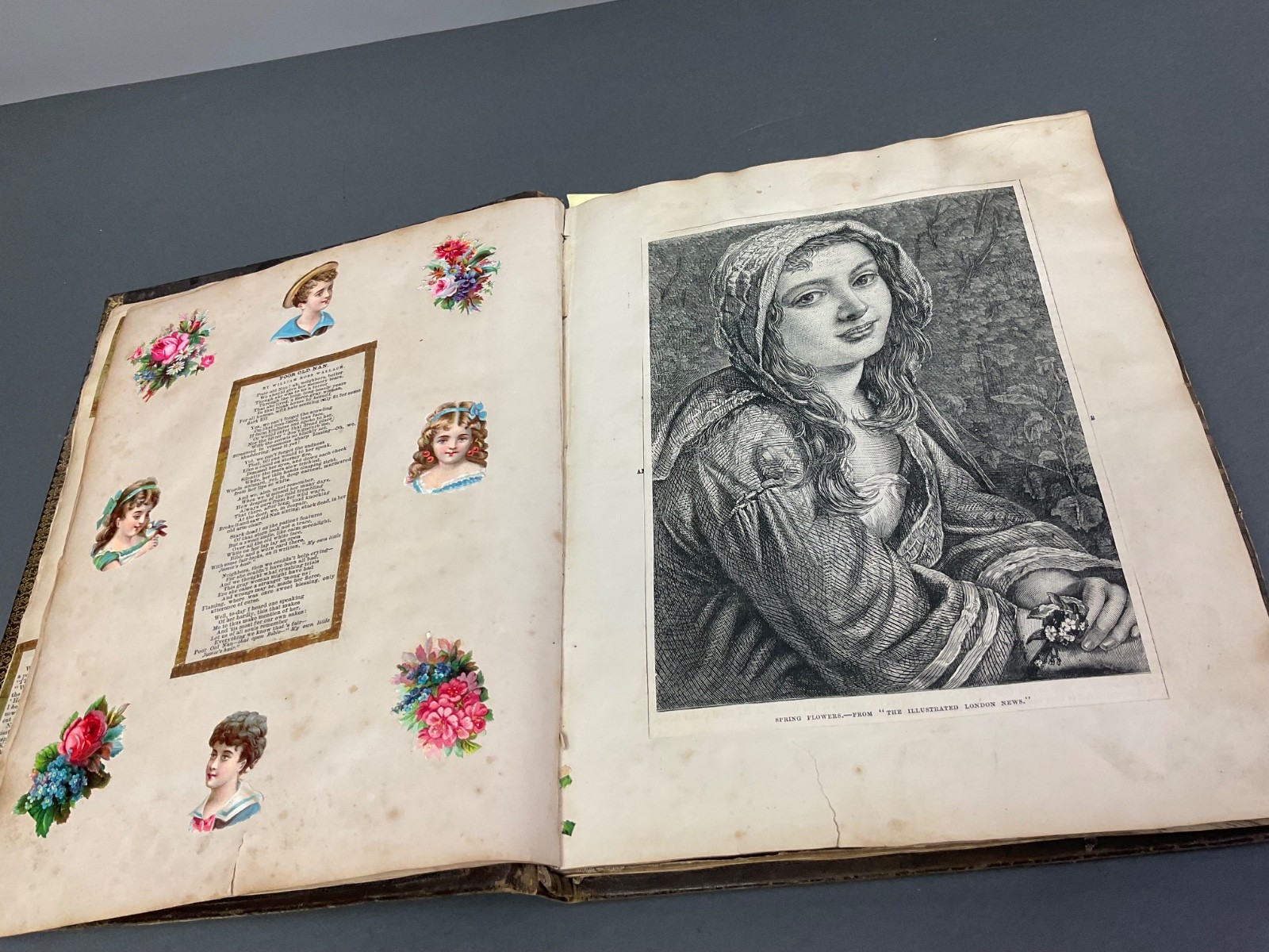 1860’s Antique Victorian Scrap Book Album Die Cuts, inside Leather bound Bible
