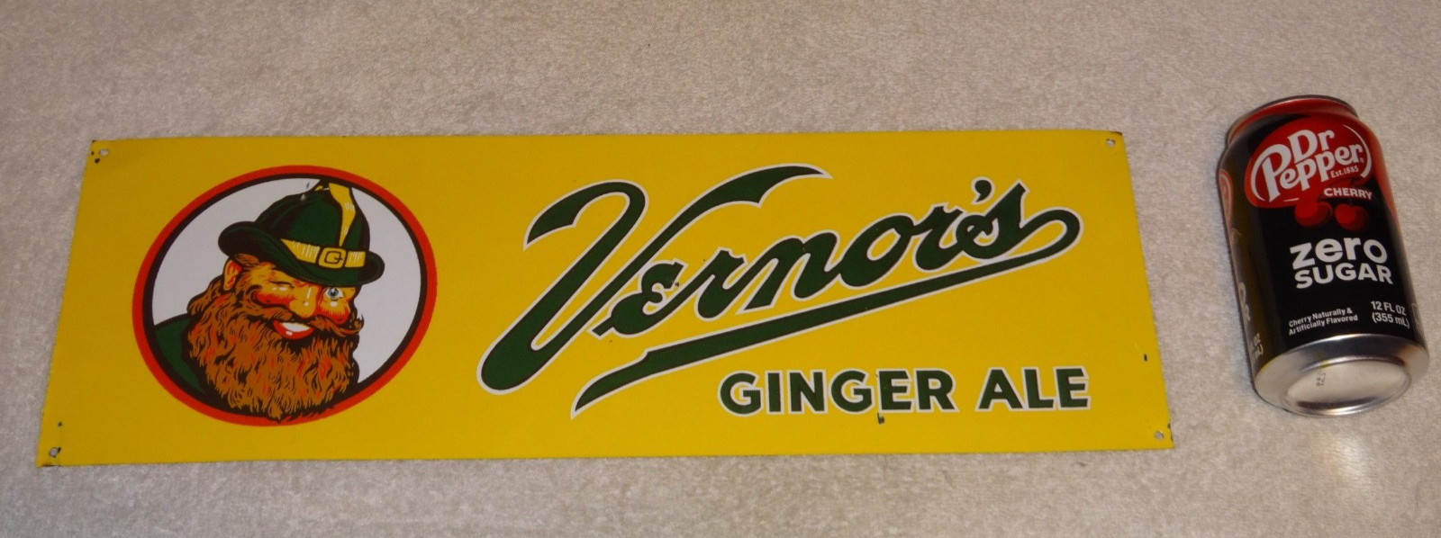 VINTAGE VERNOR’S GINGER ALE SODA 18″ METAL VERNORS LEPRECHAUN GASOLINE OIL SIGN!