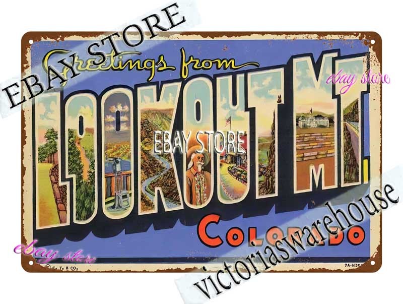 1937 Greetings From Lookout Mountain Colorado heritage style wall art Tin Sign s