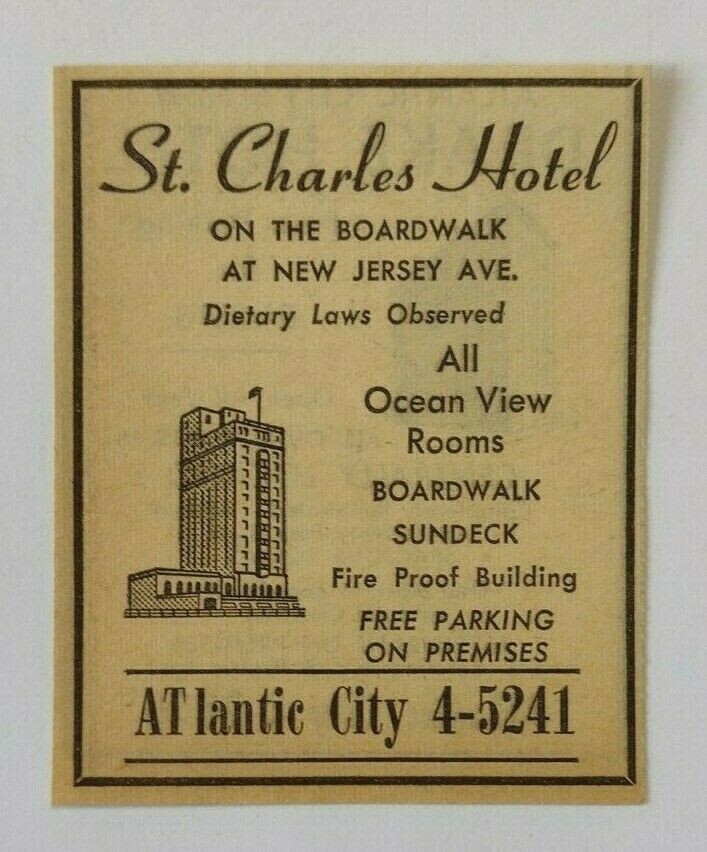 1959 St. Charles Hotel Advertisement Atlantic City, New Jersey