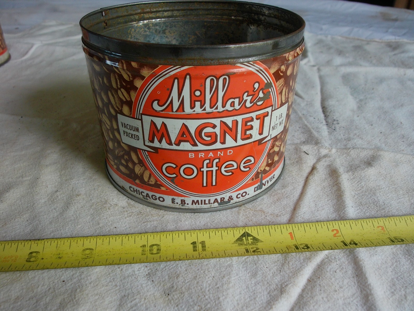 Vintage Empty 1 lb Size Coffee tin Can Millar’s Magnet Lot 26-28-CH-B