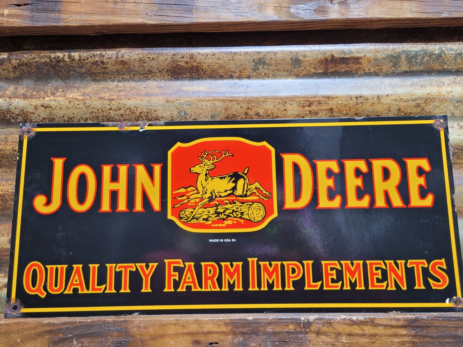 VINTAGE JOHN DEERE PORCELAIN SIGN OLD FARMING TRACTOR EQUIPMENT SALES 1954 FARM