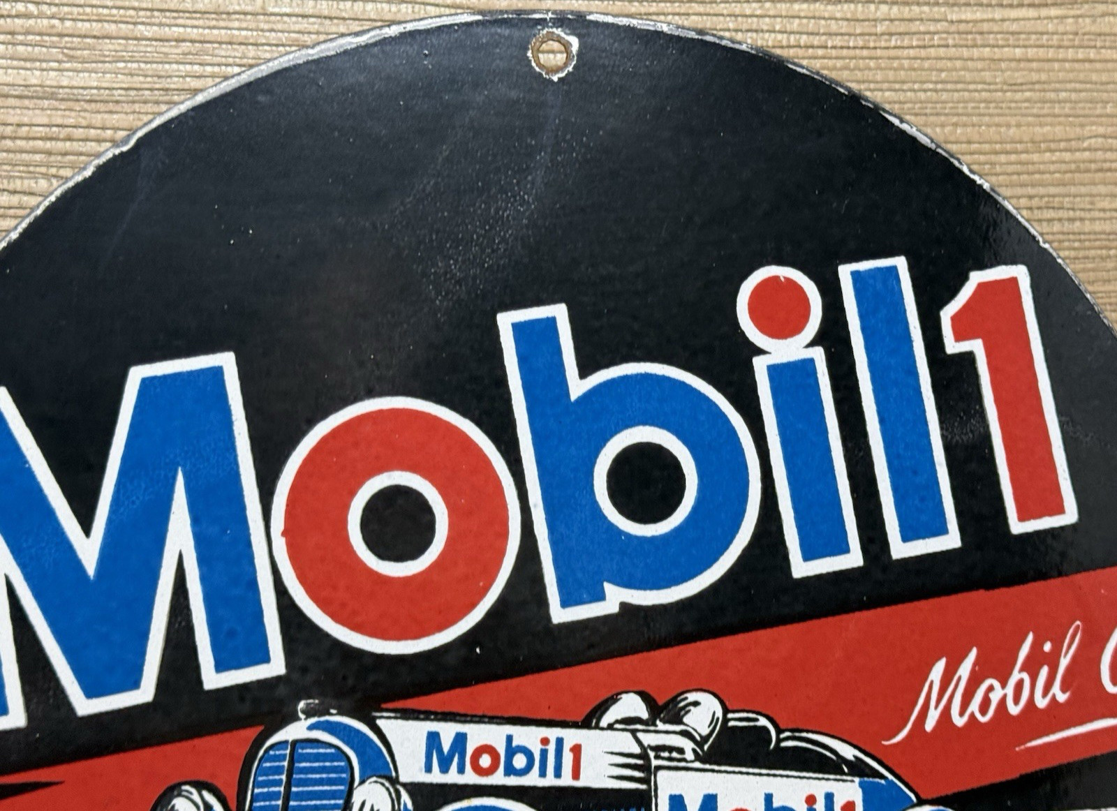 VINTAGE MOBIL 1 PORCELAIN SIGN DEALERSHIP GAS STATION MOBIL MOTOR OIL ONE RACING