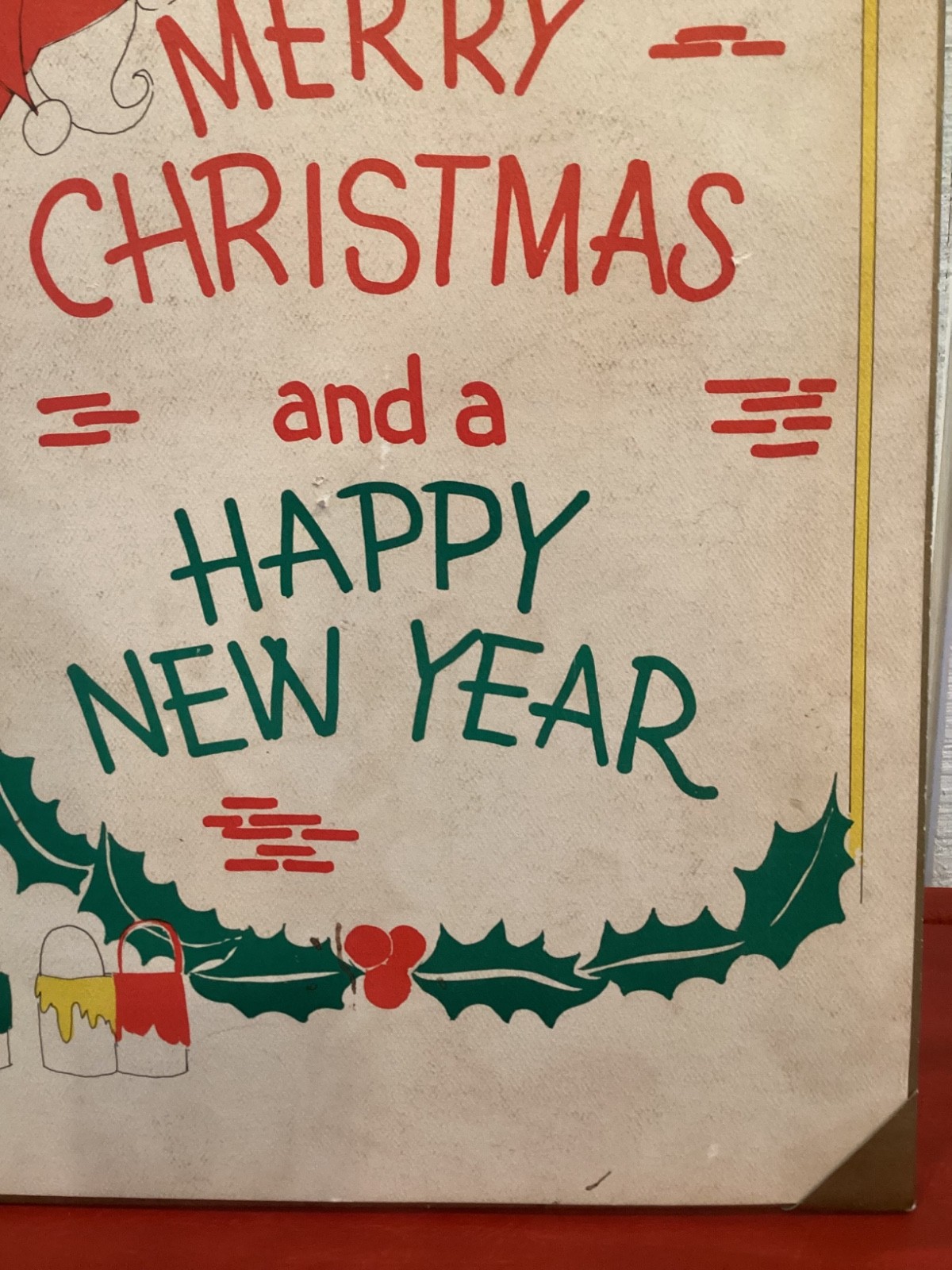 Vintage Store Window Display Paper Merry Christmas & Happy New Year Santa