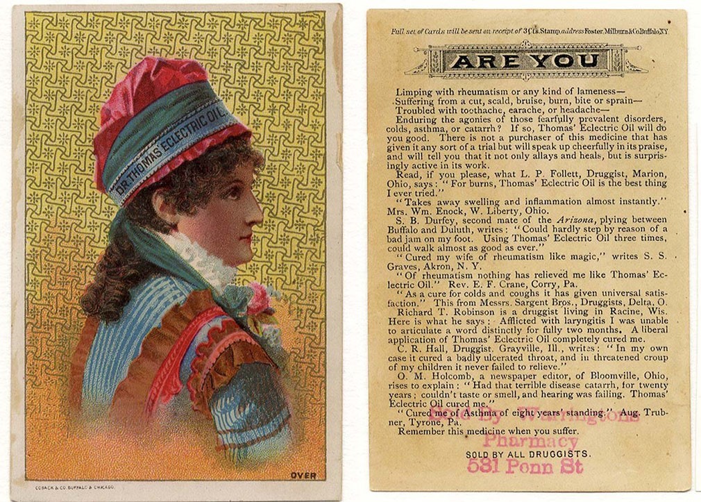 Reading PA THOMAS ECLECTRIC OIL Quack Medicine Cure 1880’s VICTORIAN Trade Card