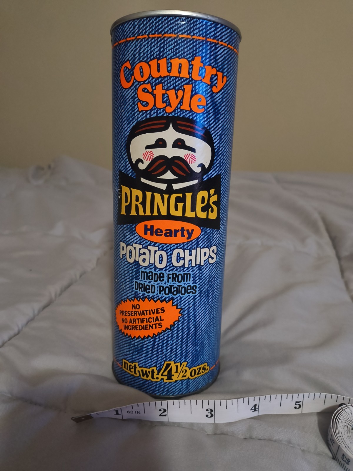 Vintage Country Style Pringles Can w/ Denim Pattern 4.5oz EMPTY -Free Ship!🚚-