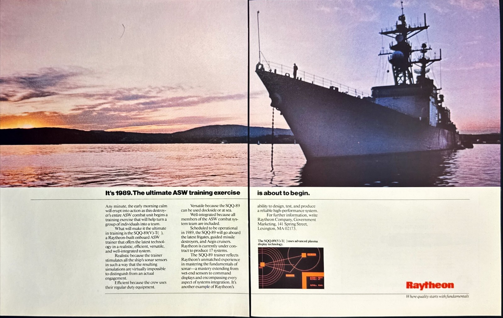 Raytheon Anti Submarine Warfare Trainer SQQ-89 ASW Vintage 2 Page Print Ad 1988
