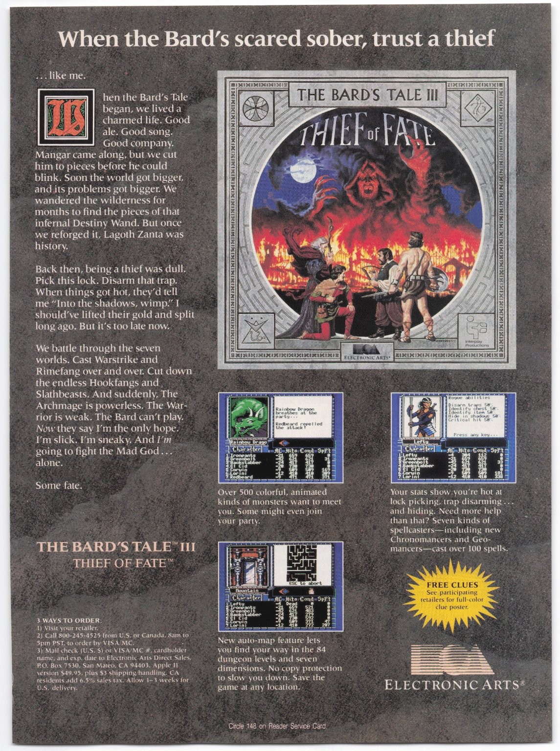 EA Computer Video Game Ad THE BARD’S TALE III: Thief of Fate Apple II 1988