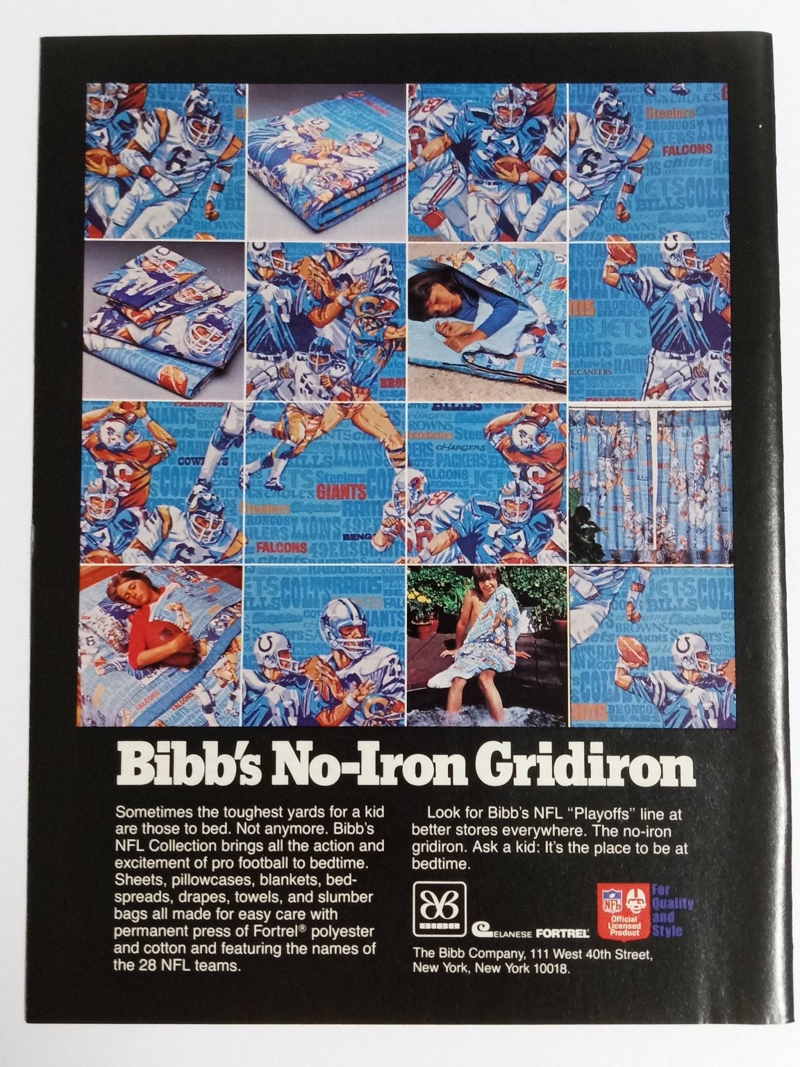 Bibb’s NFL No-Iron Gridiron Magazine Ad 1970s Football Bedding