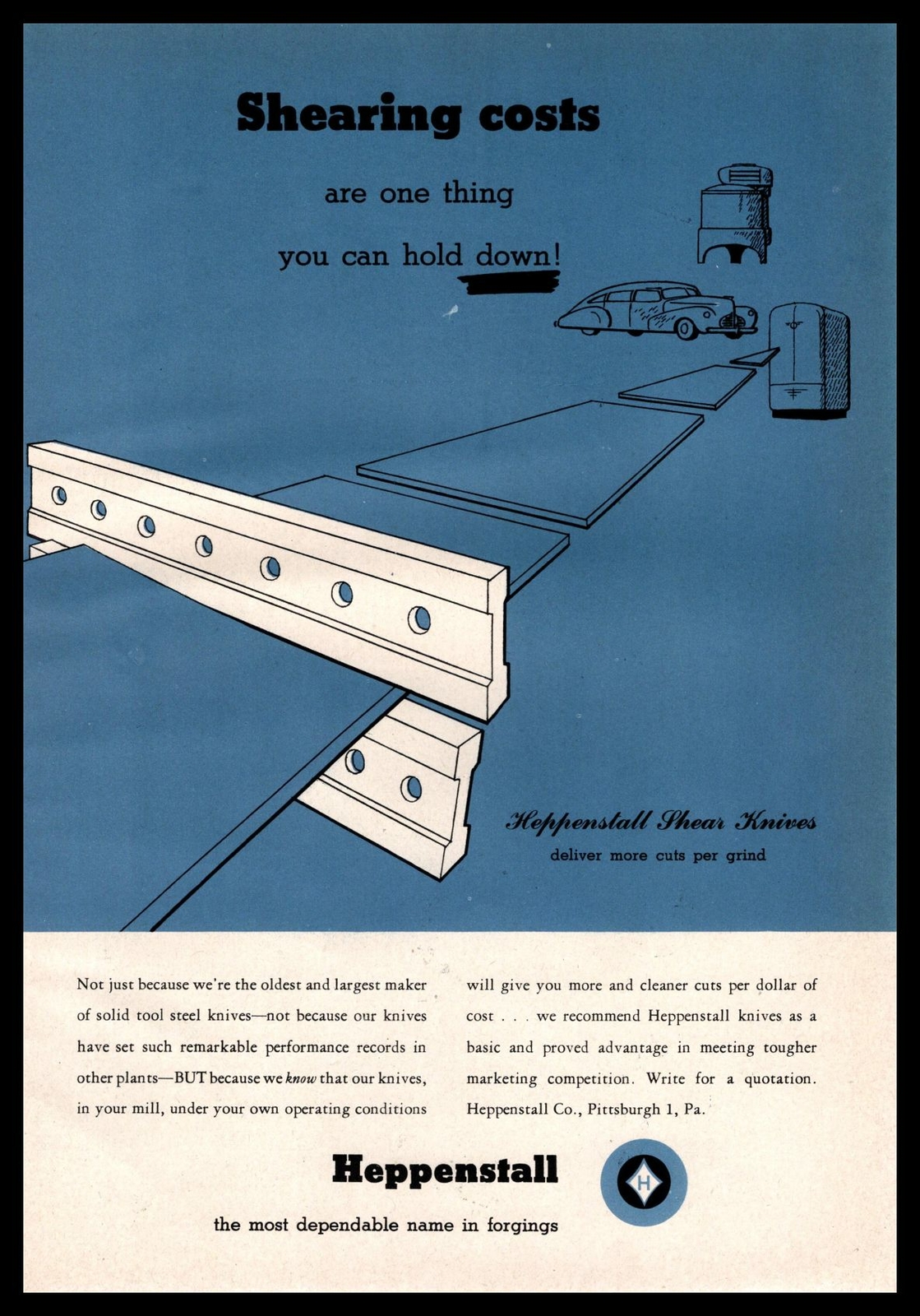 1945 Heppenstall Co. Solid Tool Shear Knives Pittsburgh Pennsylvania Print Ad