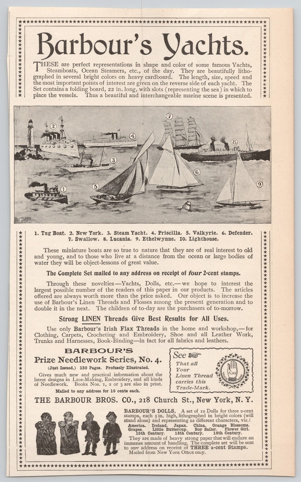 Barbour’s Yachts Barbour Doll Linen Thread New York City 1895 Print Ad