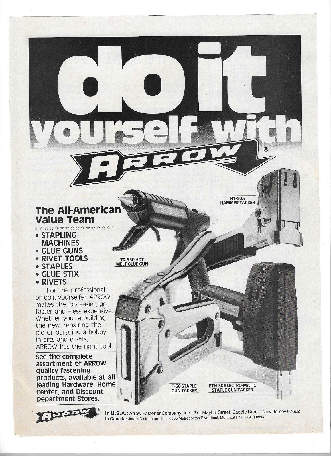 1990 Arrow Fastener Company “Do It Yourself With Arrow” Vintage Advertisement