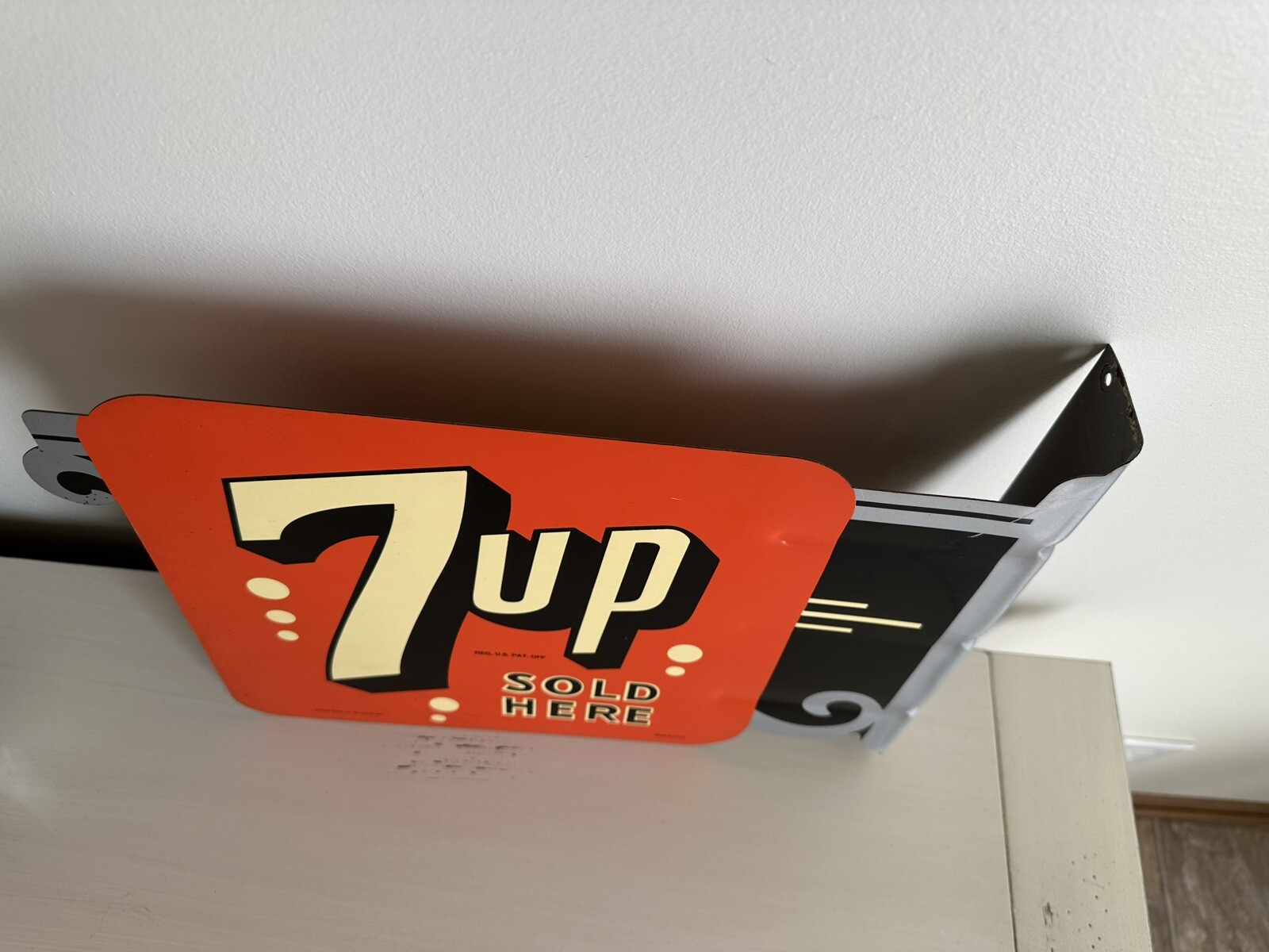 STOUT SIGN CO. DOUBLE SIDED 7UP FLANGE SIGN 925 Prod. USA Made St Louis MO