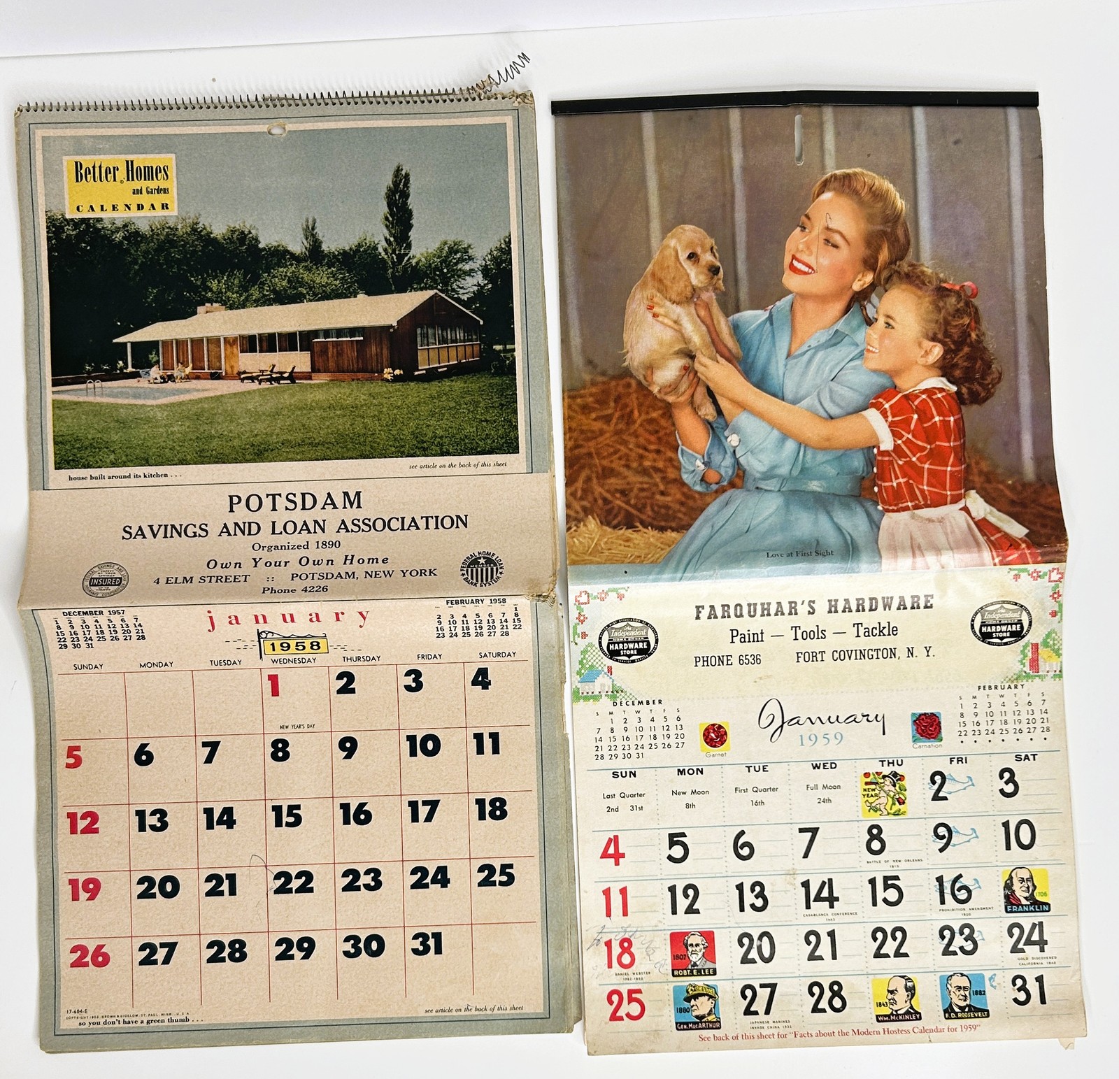 Vintage 1958 1959 Better Homes & Gardens Advertising Calendars Potsdam Savings