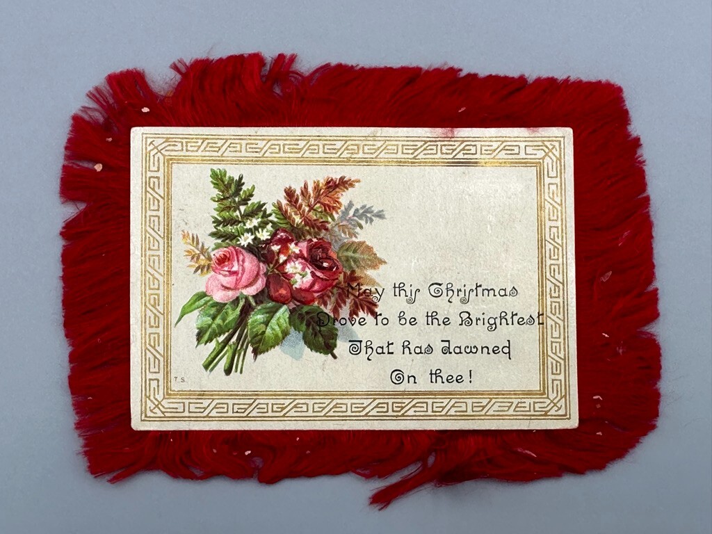 c 1900 Victorian Silk Fringed CHRISTMAS CARD Trade Era Antique