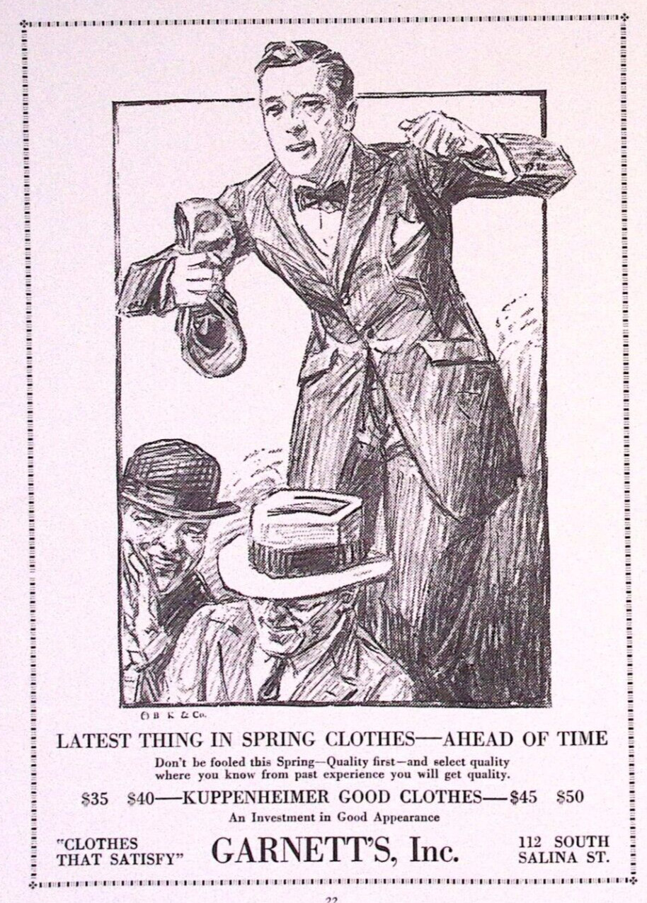 1923 Syracuse University Onondagan Garnett’s Inc Good Clothes Print Ad
