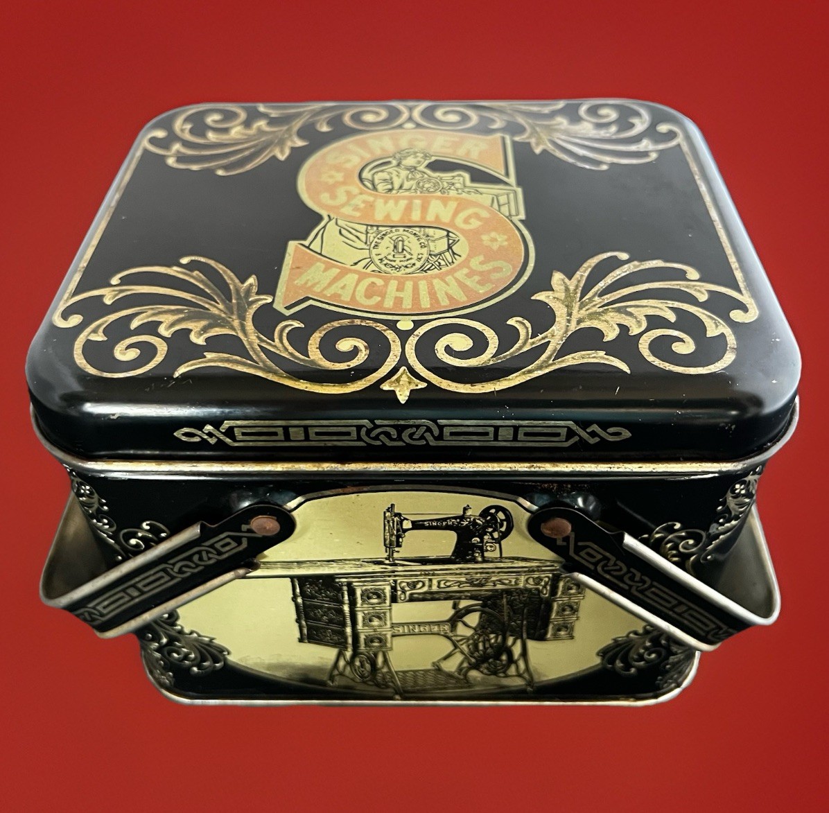 Vintage Singer Sewing Machines Collectible Tin Storage Box With Nostalgic Design