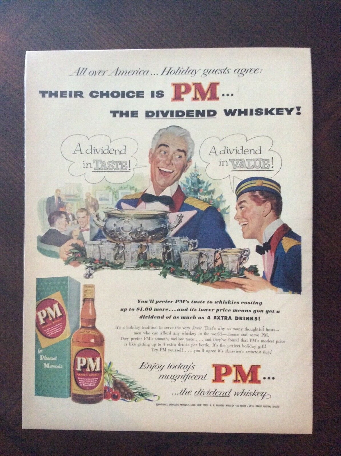 1954 vintage Original color ad P.M. Blended Whiskey fantastic condition
