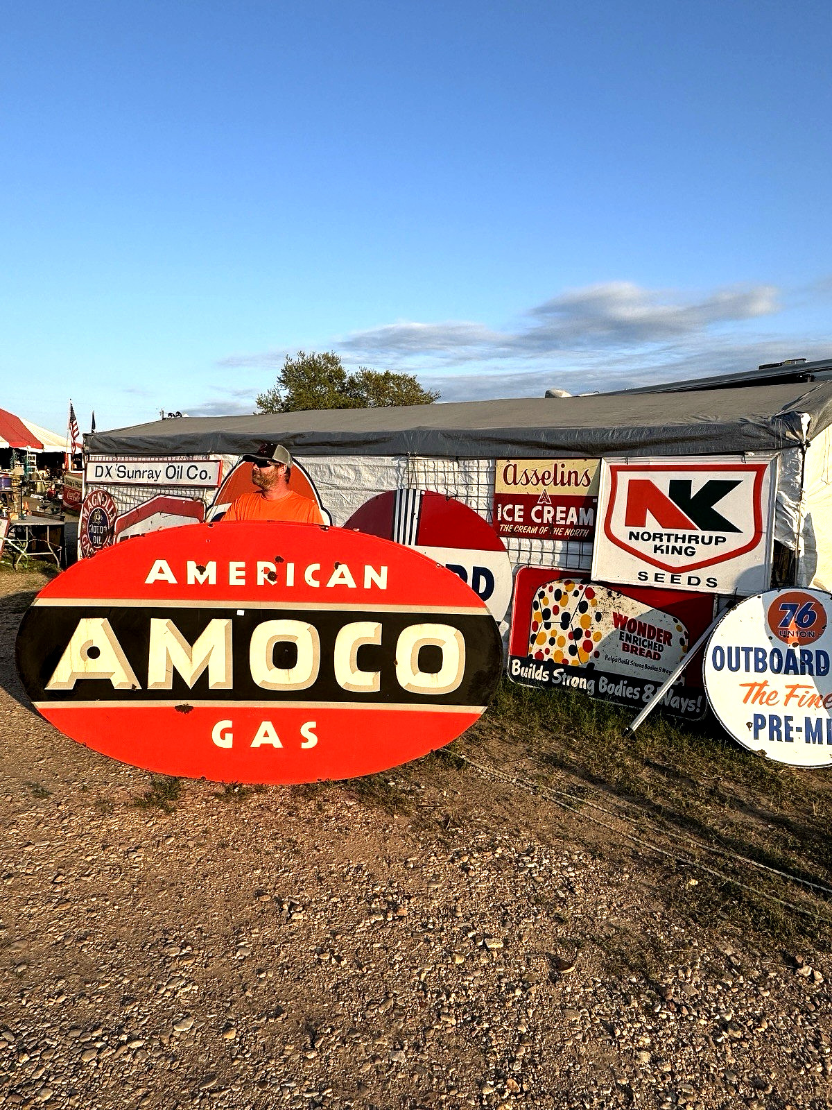 Vintage Large Porcelain Amoco Oil Gas Gasoline Sign 96 by 48 inch 2 sided RARE