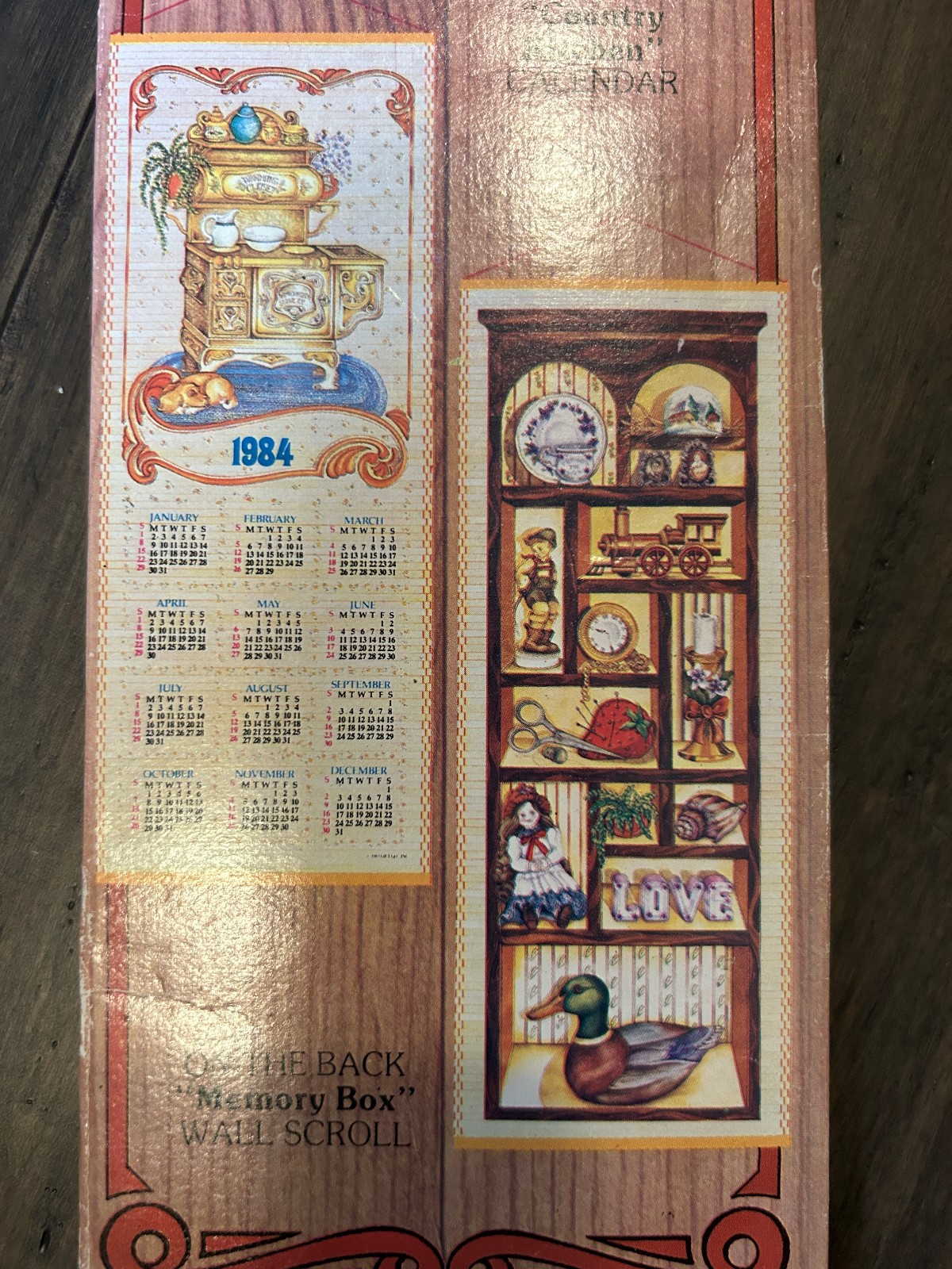 Vintage 1984 Reversable Wooden Wall Scroll Calendar