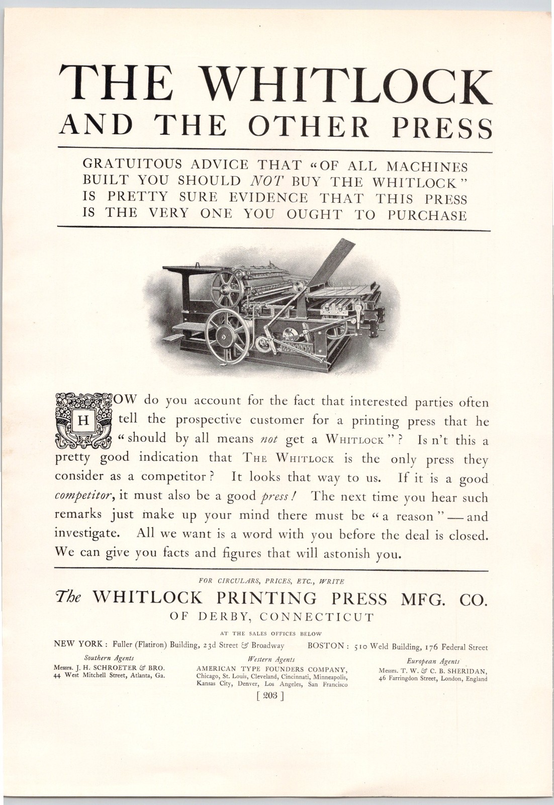 1905 Other Presses vs The Whitlock Printing Press Co of Derby CT Print Ad