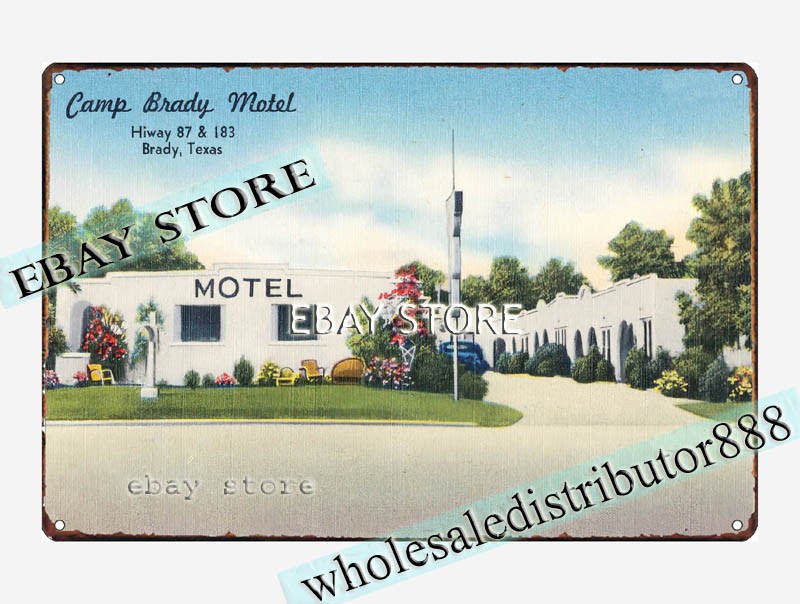 1930-45 Camp Brady Motel, Hiway 87 183, Brady, Texas tin sign contemporary decor