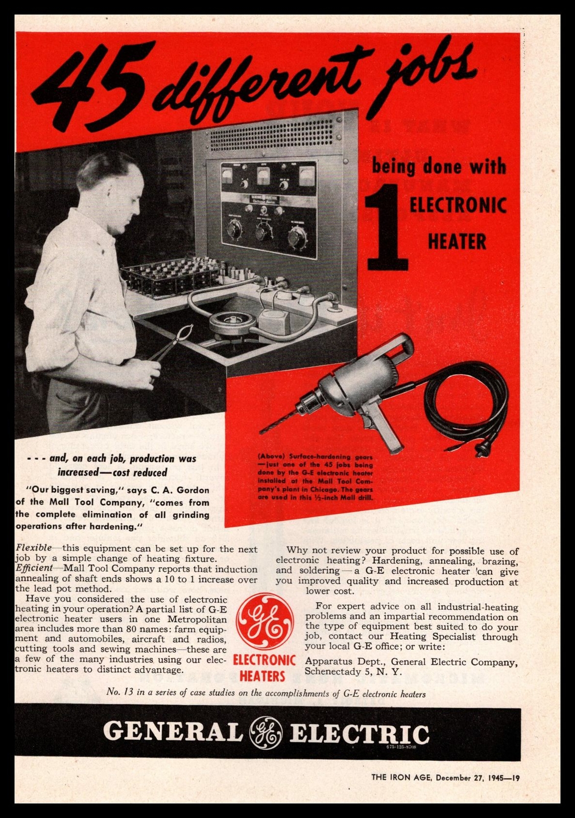 1945 General Electric Heater Apparatus Department Schenectady New York Print Ad